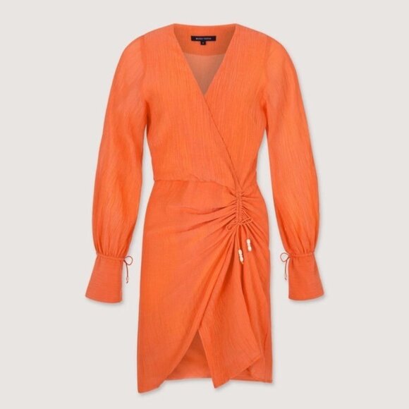 Magali Pascal Myrtle Wrap Mini Dress Neon Coral Gauze Boho Resort Chic Sz S NEW - Picture 1 of 13